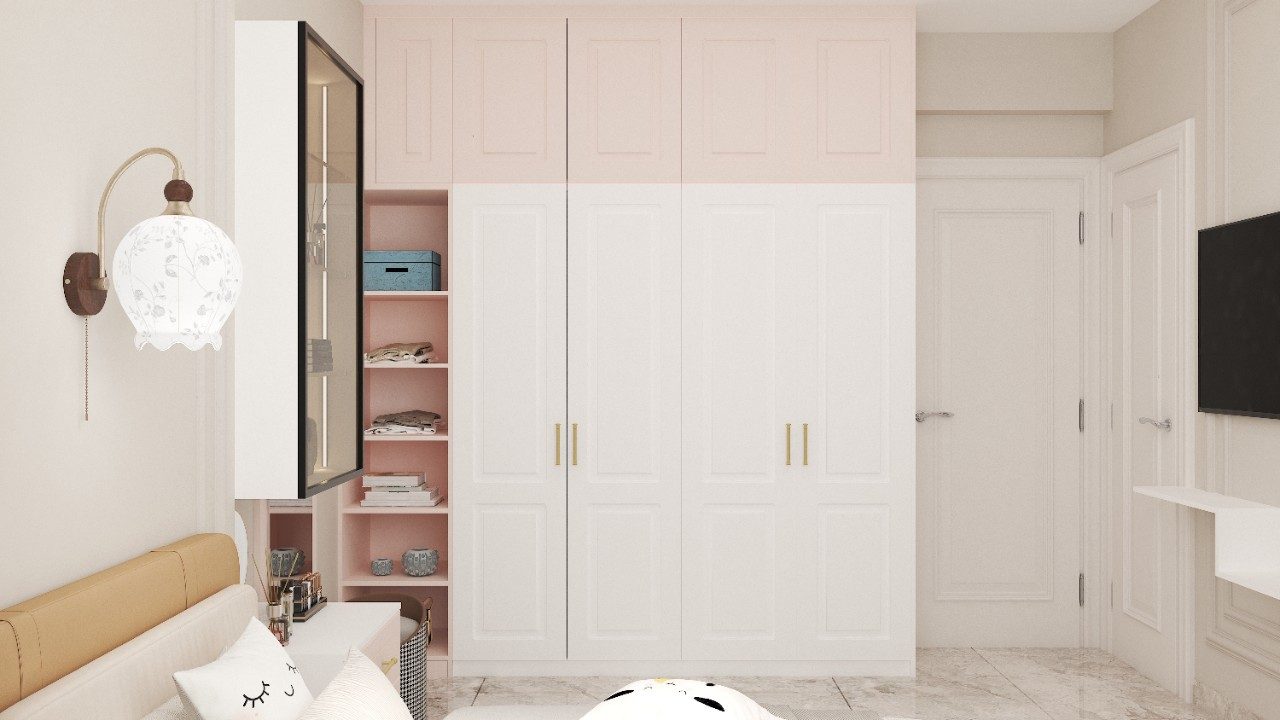 White and pink wardrobe with gold handles - Beautiful Homes