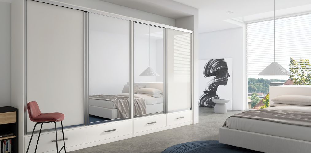 White 2 door sliding wardrobe with mirror and drawers-Beautiful Homes