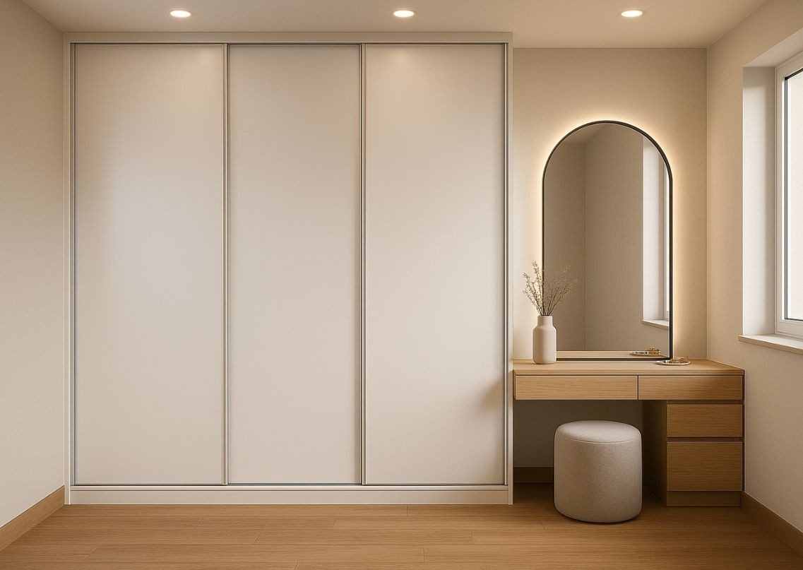 Wardrobe with sliding doors and dressing table - Beautiful Homes