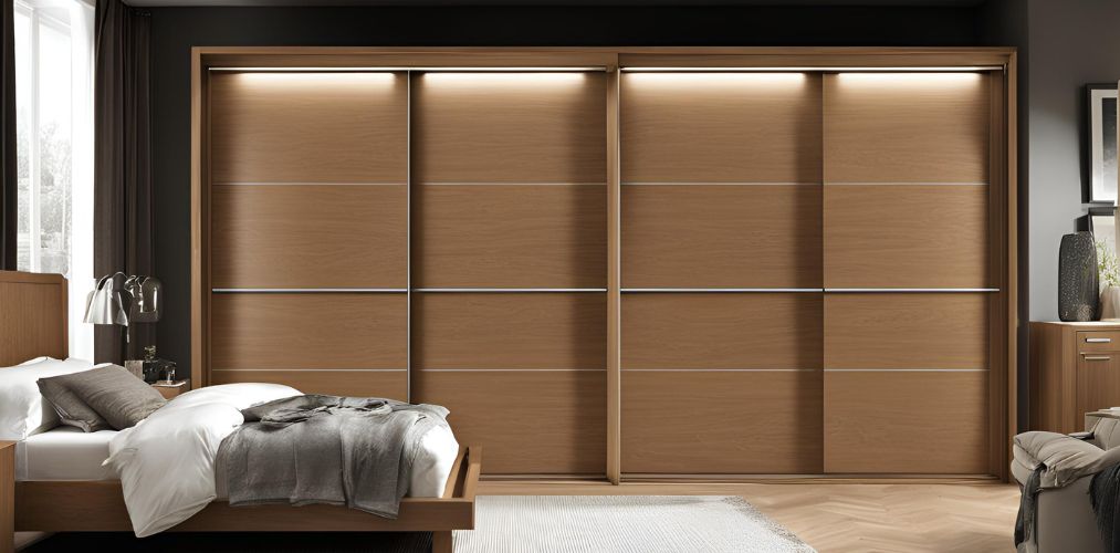 Wooden sliding wardrobe design with profile lights - Beautiful Homes