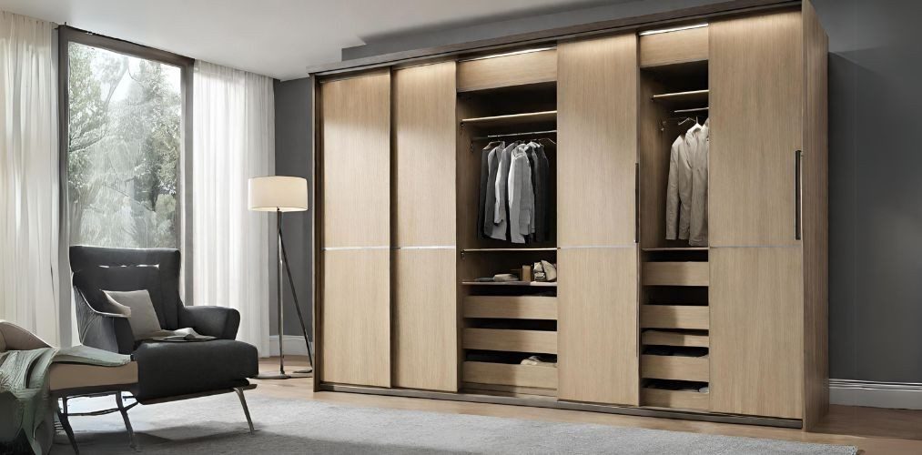 Wooden sliding wardrobe layout with drawers - Beautiful Homes