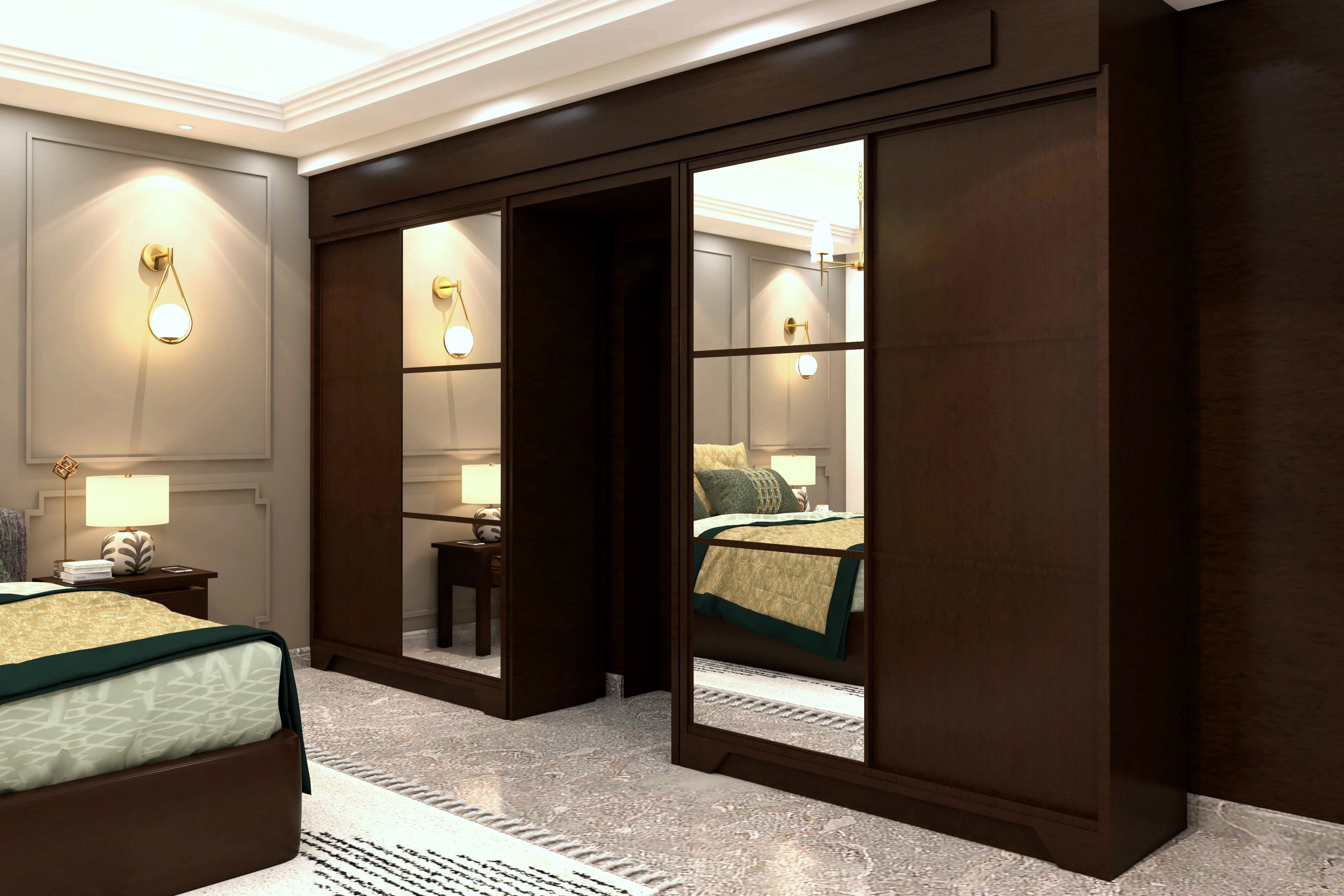 Wooden wardrobe design with mirror for master bedroom-Beautiful Homes
