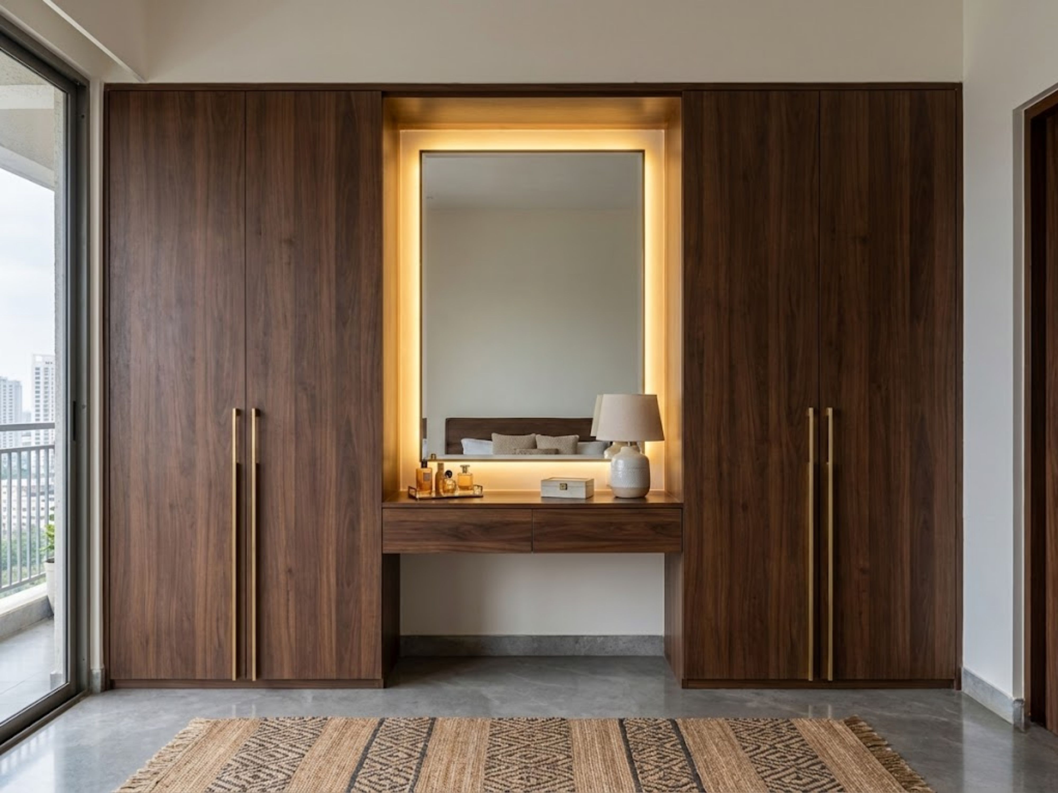 Wooden wardrobe with backlit dressing table unit - Beautiful Homes