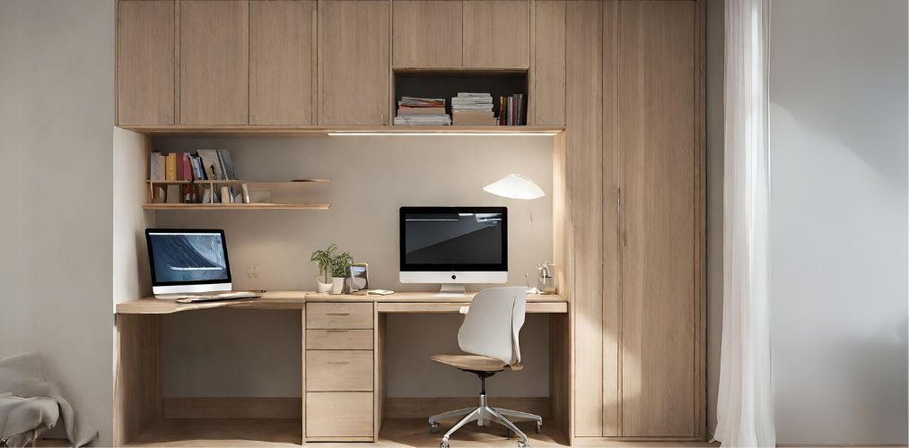 Wooden wardrobe with integrated study table-Beautiful Homes