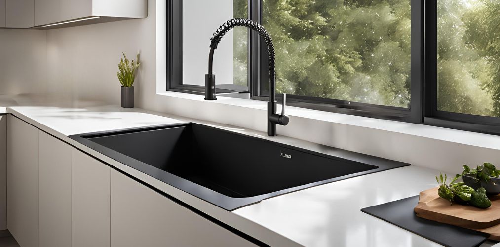 Black quartz top mount single bowl kitchen sink - Beautiful Homes