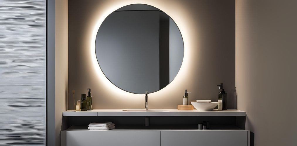 Minimalist thin rimmed wash basin mirror with light - Beautiful Homes