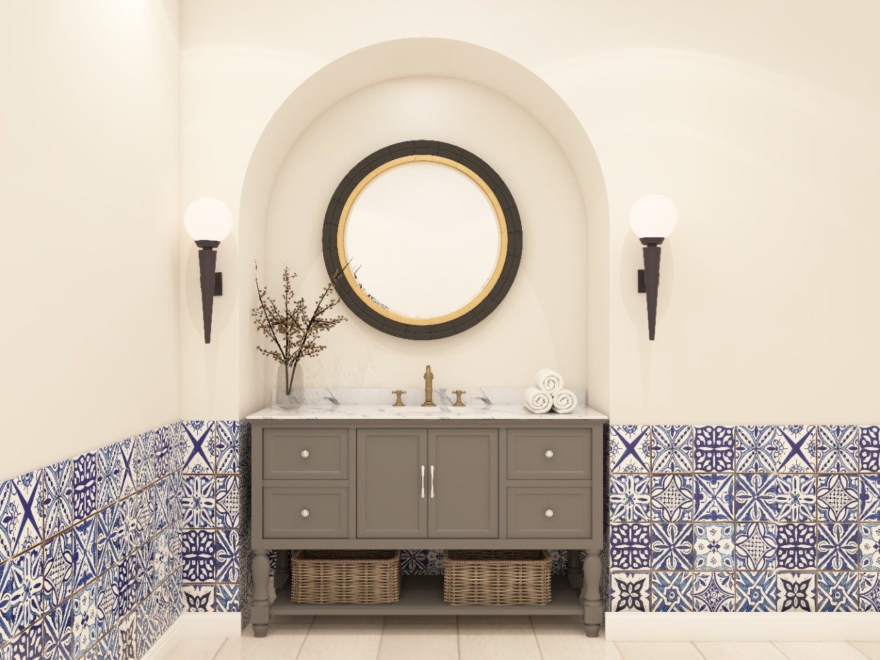 Modern under-counter wash basin with traditional grey vanity - Beautiful Homes