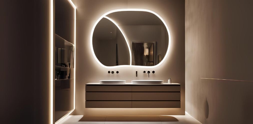 Oval shaped back-lit mirror for bathroom - Beautiful Homes