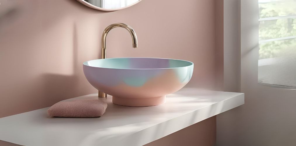 Pastel dining room wash basin with white countertop - Beautiful Homes