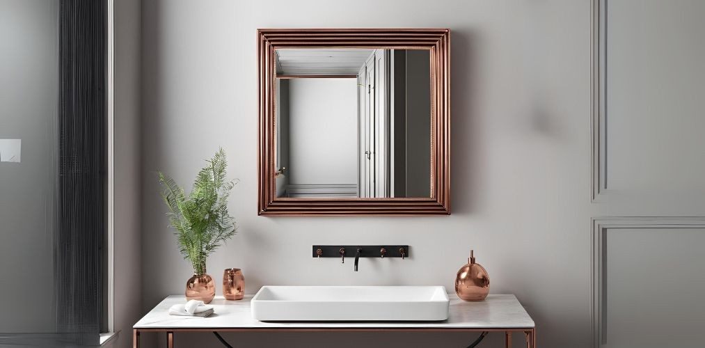 Square wash basin mirror with copper frame - Beautiful Homes