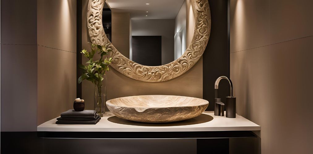 Stone wash basin with decorative mirror for hall - Beautiful Homes