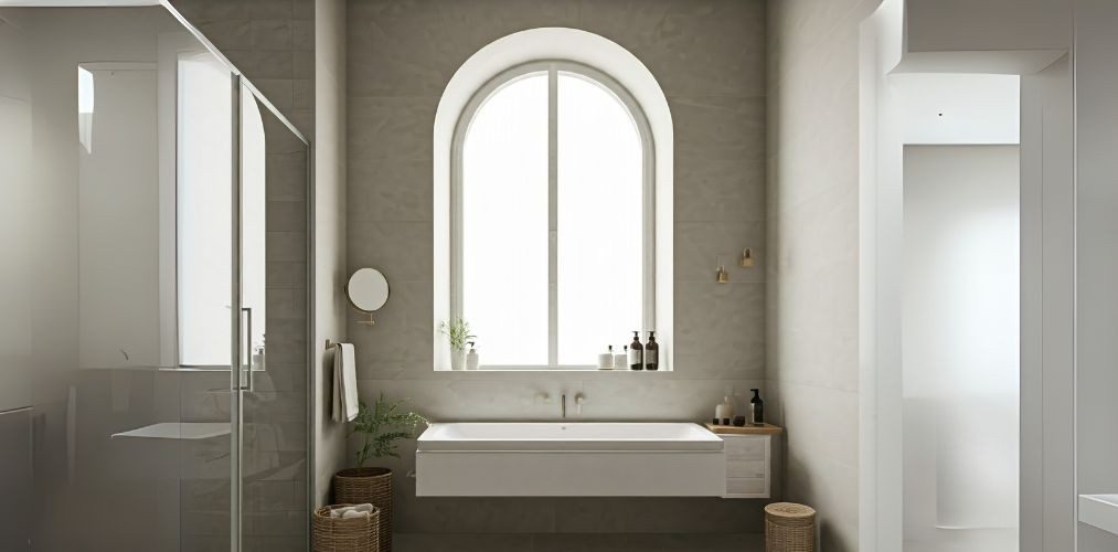 Arched window design for a simple bathroom - Beautiful Homes