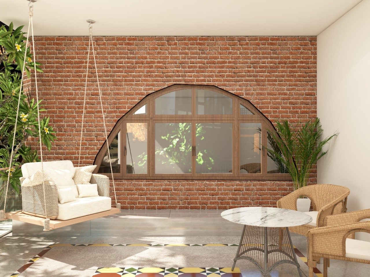 Arched wooden window in a brick wall - Beautiful Homes