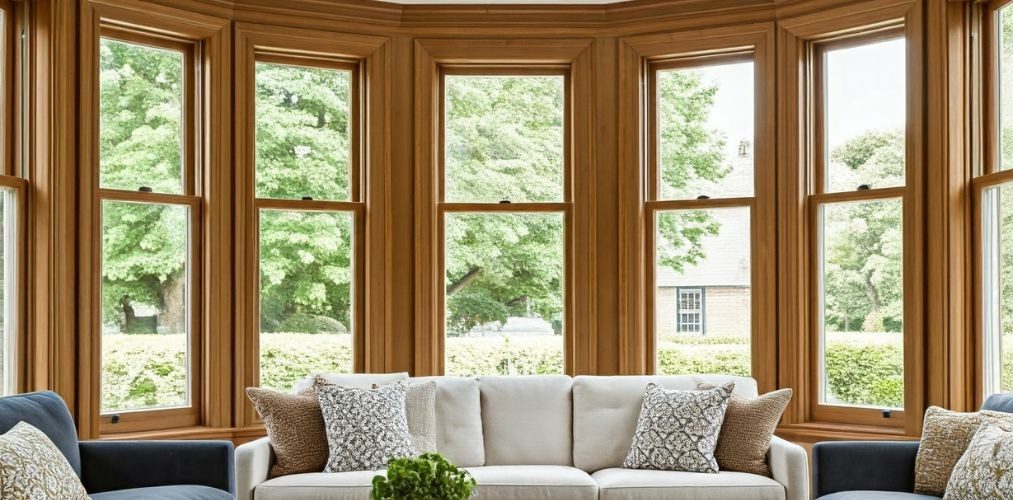 Bay style wooden window design in living room - Beautiful Homes