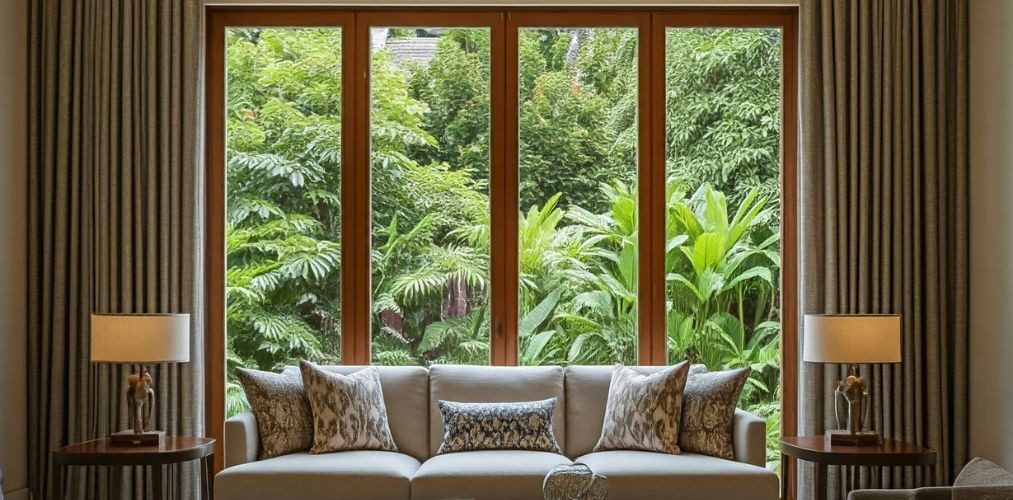 Casement wooden glass window in living room - Beautiful Homes