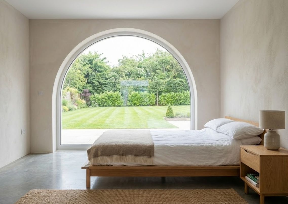 Arched window with black frame and cozy décor - Beautiful Homes