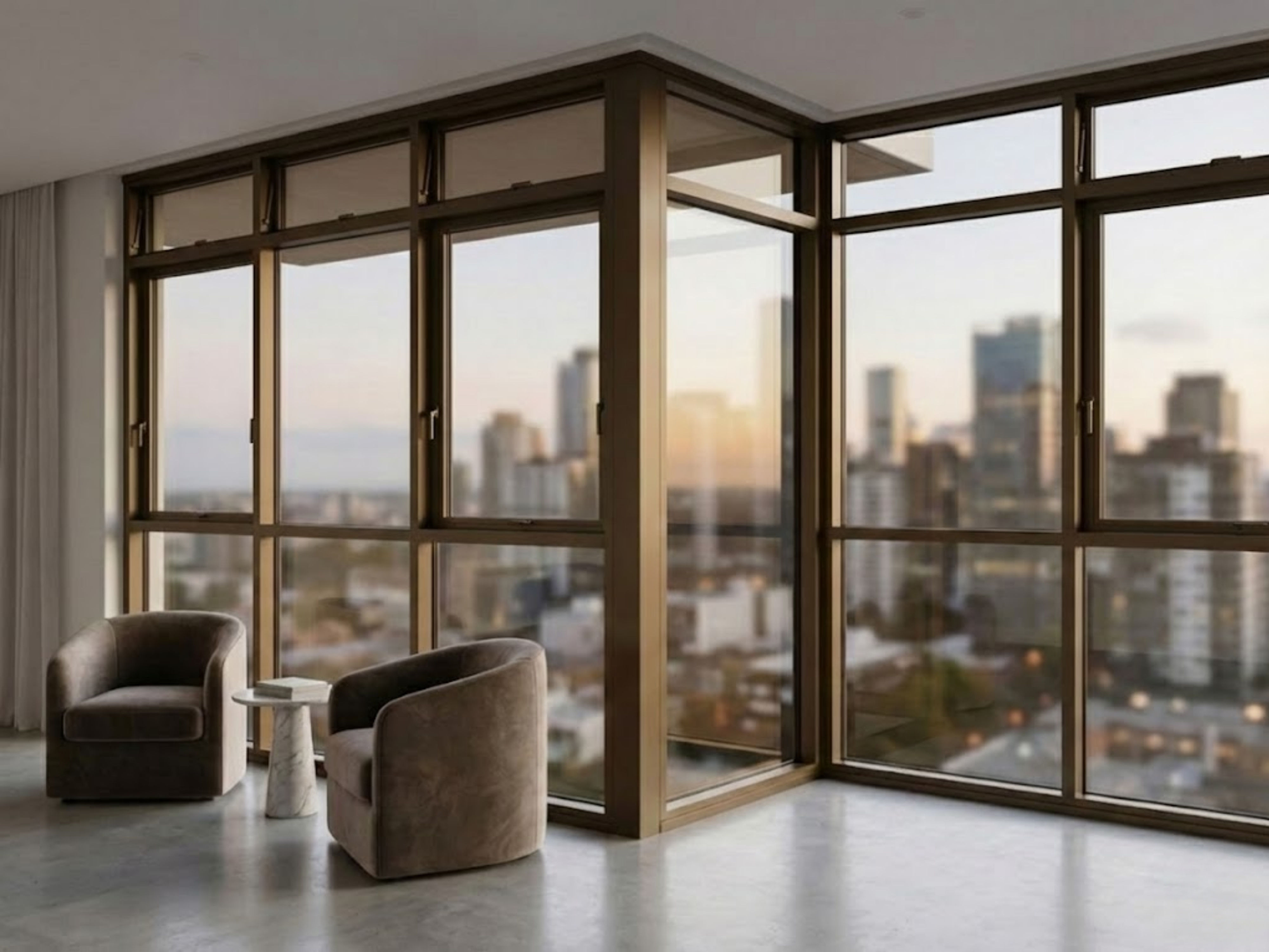 Modern balcony with glass panels and city view - Beautiful Homes
