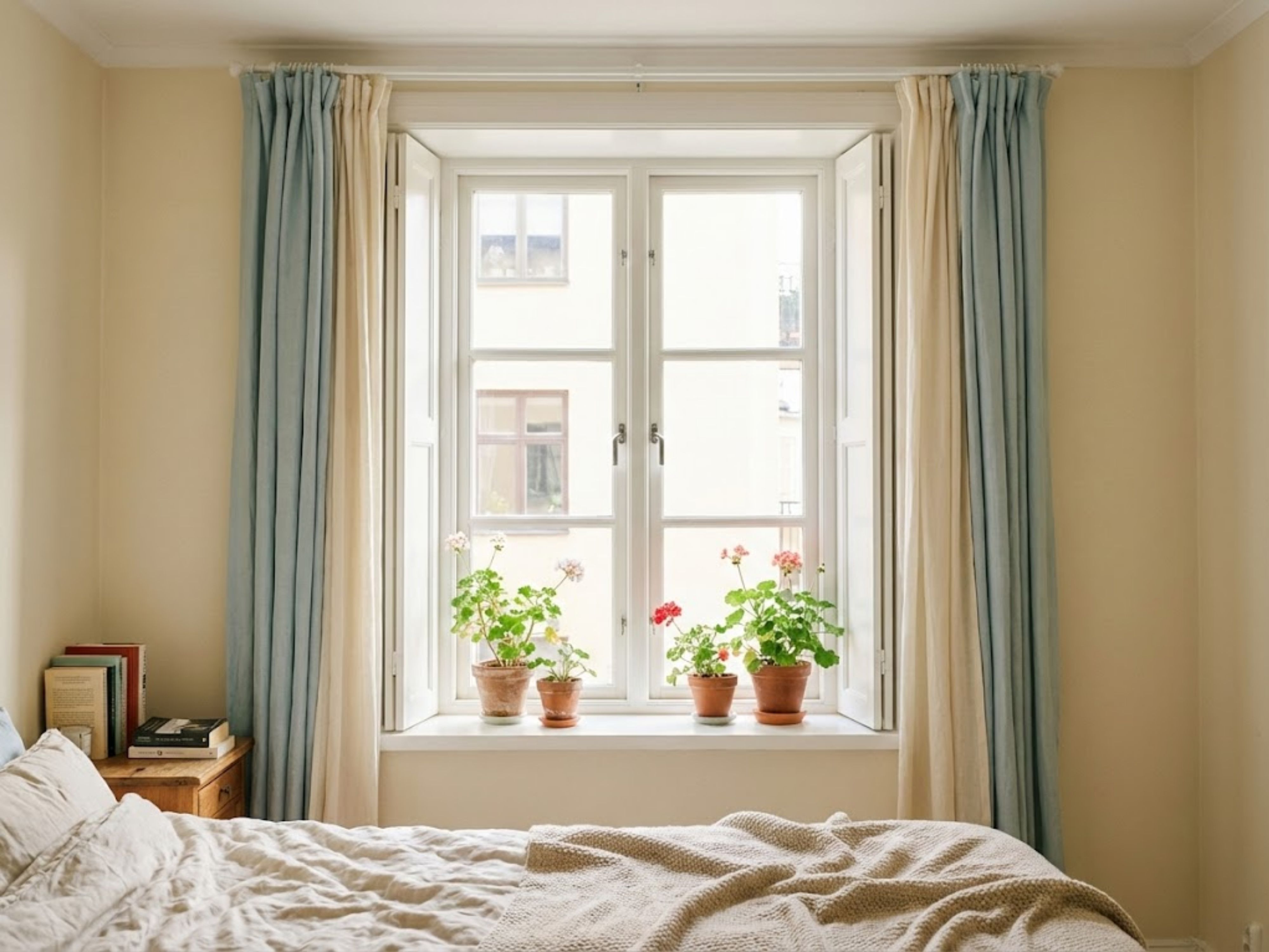 Bedroom with natural light, plants, and soft décor - Beautiful Homes