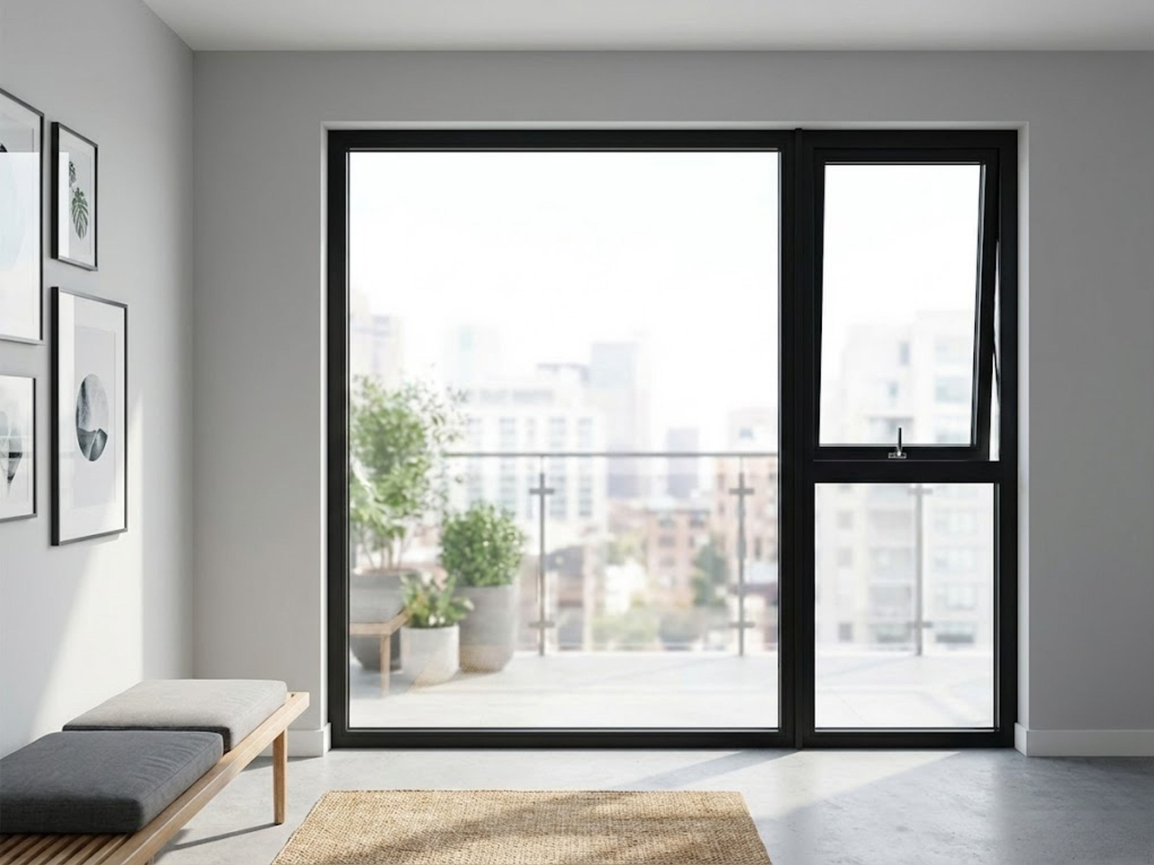 Balcony with glass railing and potted plants - Beautiful Homes