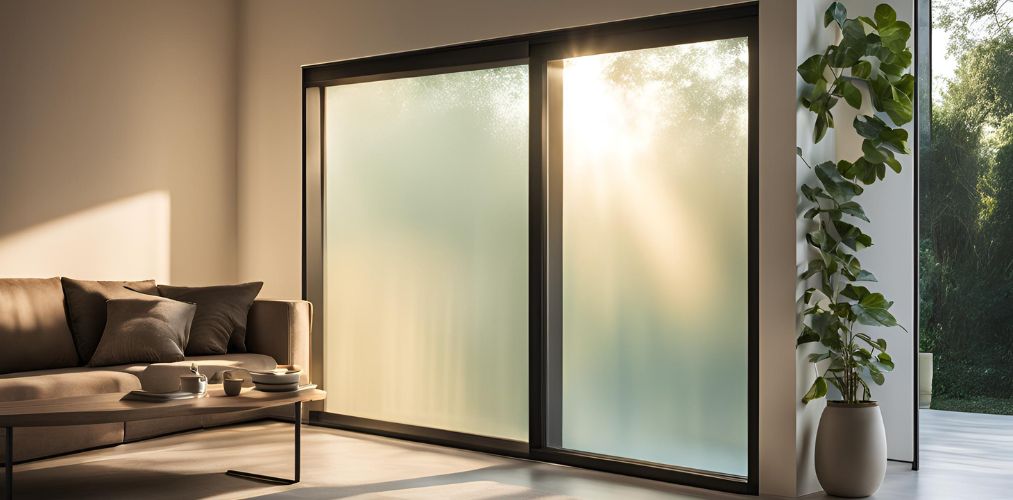 Frosted glass sliding window with black frame - Beautiful Homes