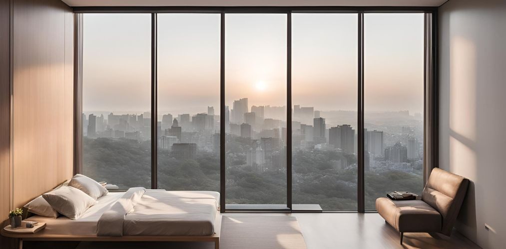 Full-height window design in bedroom - Beautiful Homes