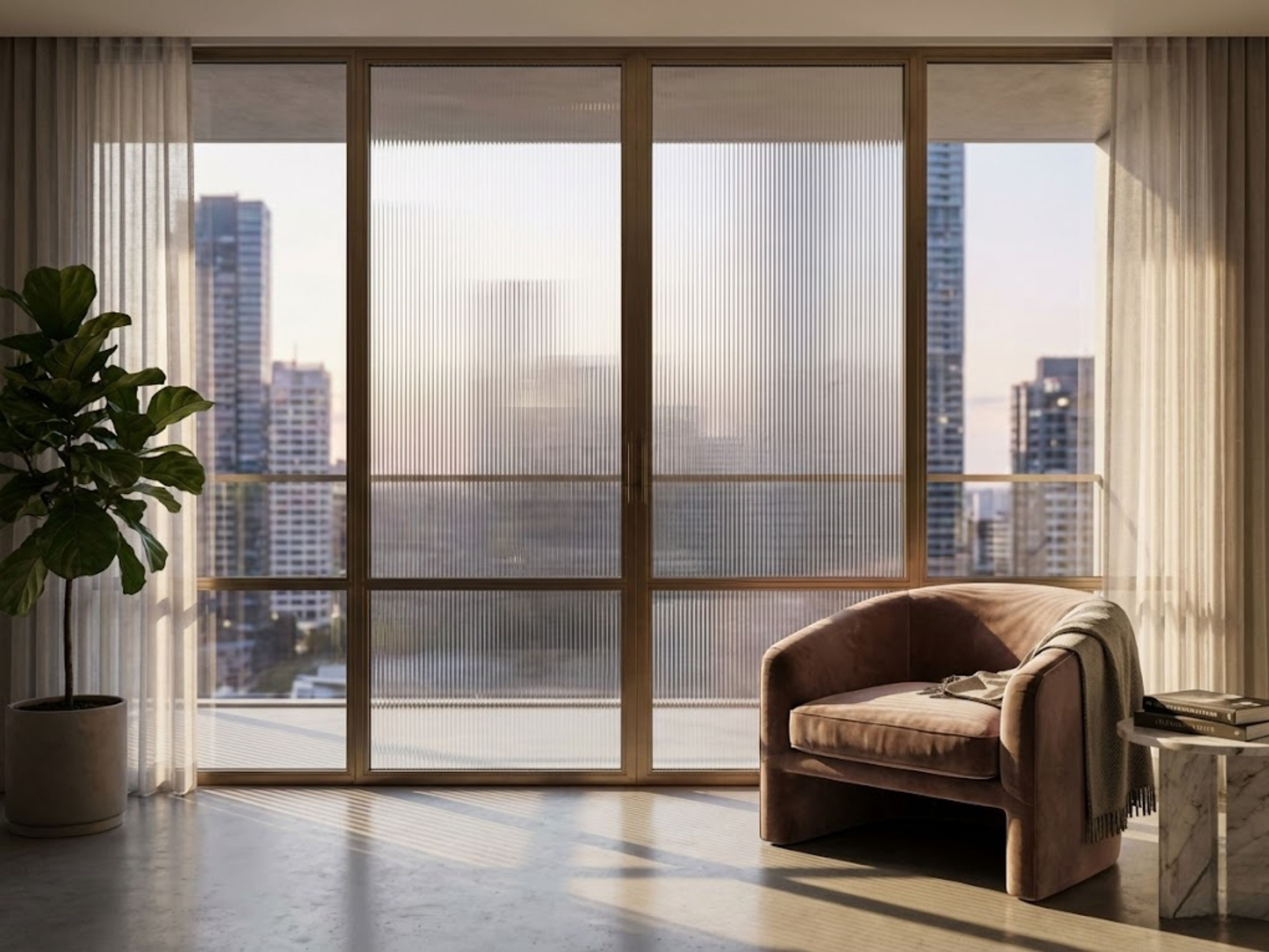 Modern balcony with glass panels and cozy seating - Beautiful Homes