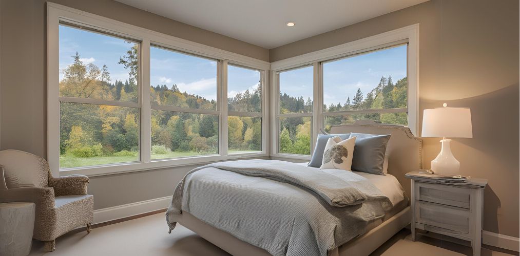 L-shaped picture window design for a simple bedroom - Beautiful Homes