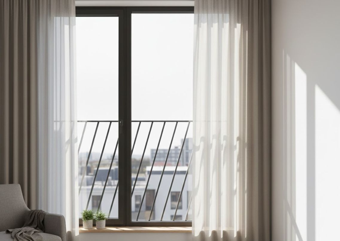 Balcony with glass window and black railing - Beautiful Homes