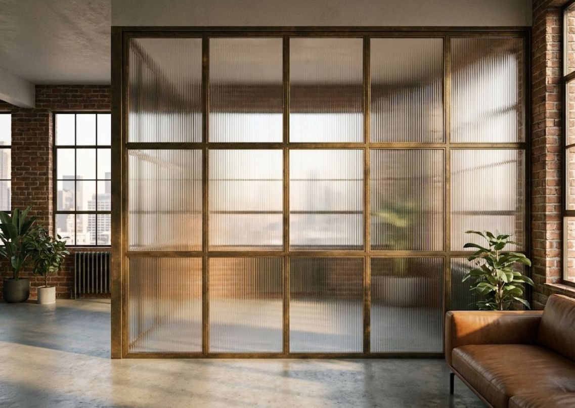 Loft space with glass partition and brick walls - Beautiful Homes