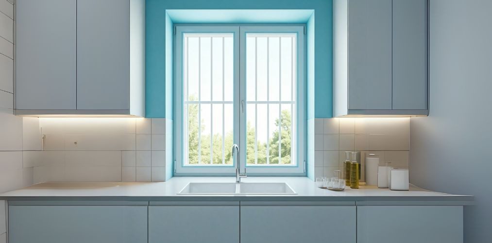 Pastel window with white grills for a minimalist kitchen - Beautiful Homes