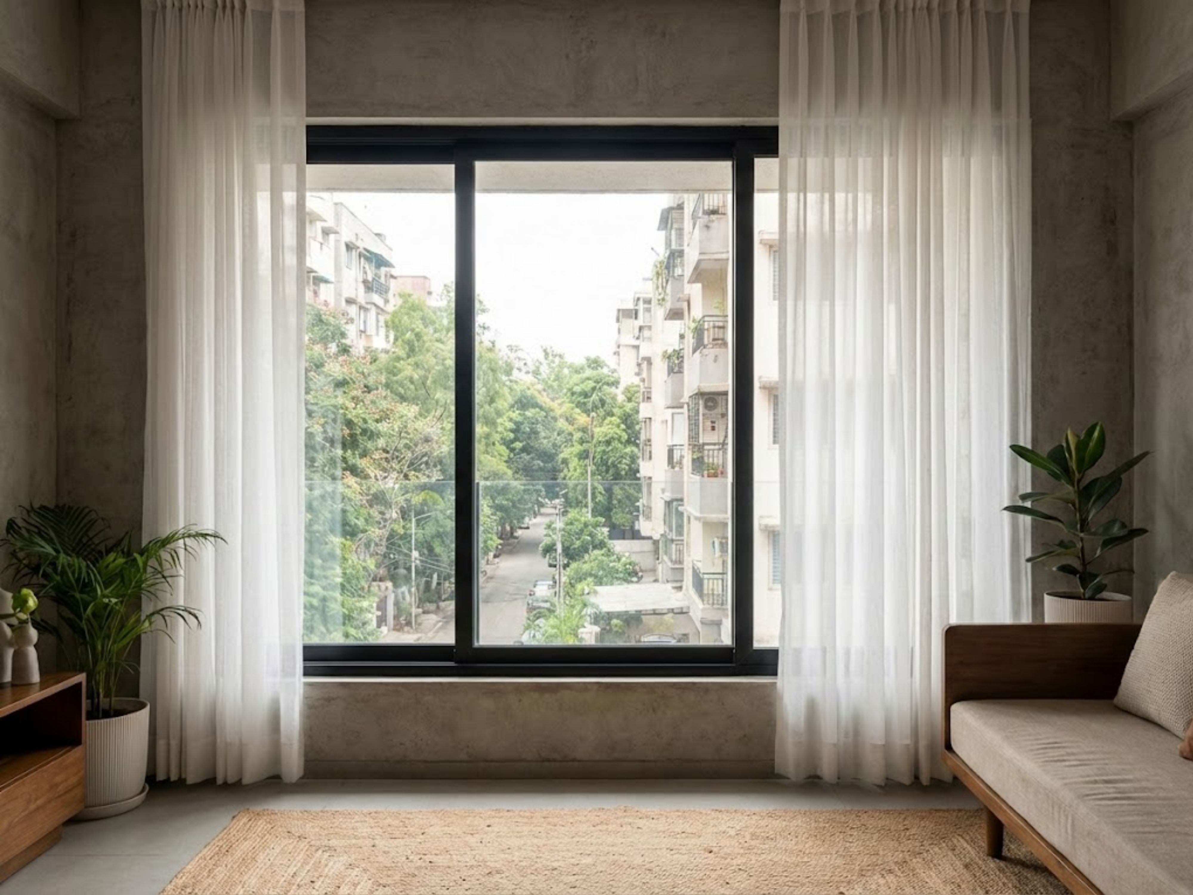 Large balcony window with plants and cozy décor - Beautiful Homes