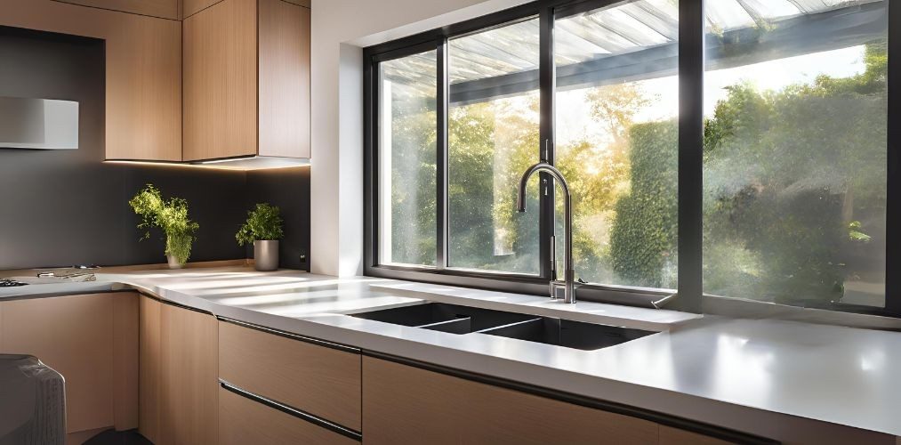Sliding window design for wooden kitchen - Beautiful Homes