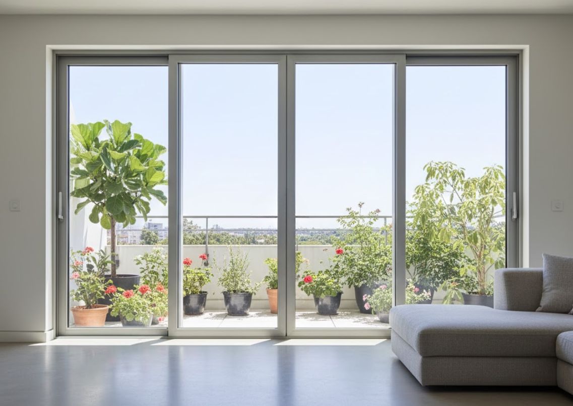 Modern balcony with plants and glass doors - Beautiful Homes