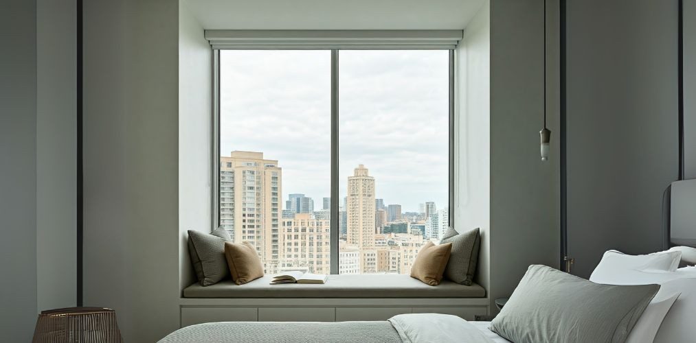 Small bedroom window with seating and plush cushions - Beautiful Homes