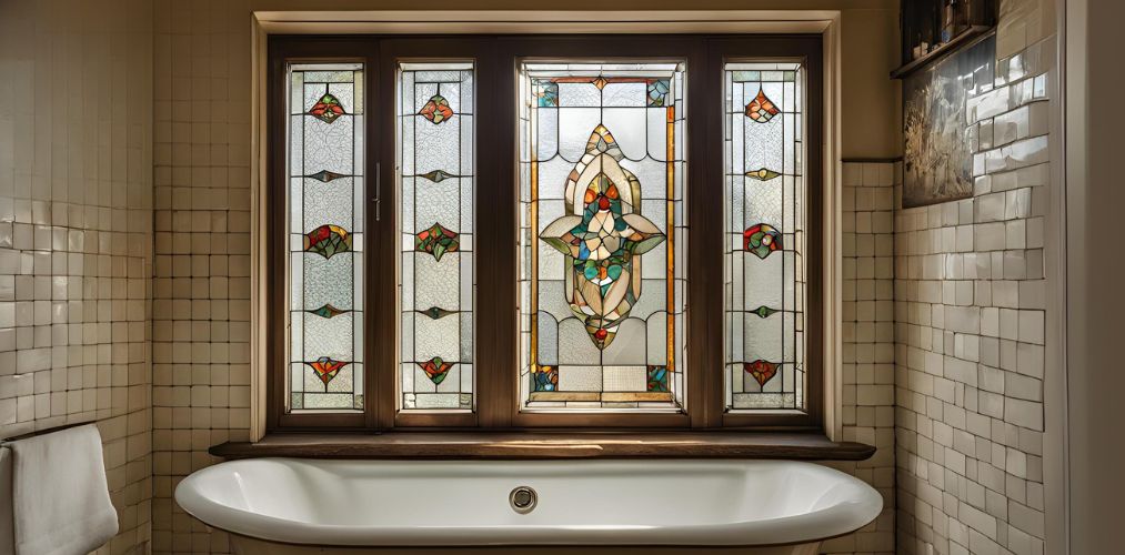 Vintage bathroom window design with stained glass - Beautiful Homes