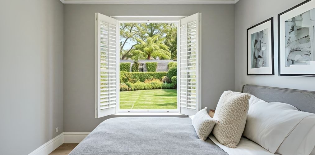 White shutter window for a simple bedroom - Beautiful Homes