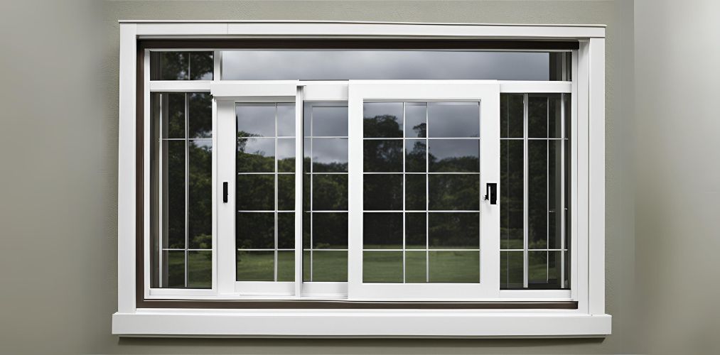 White sliding window design with grill - Beautiful Homes