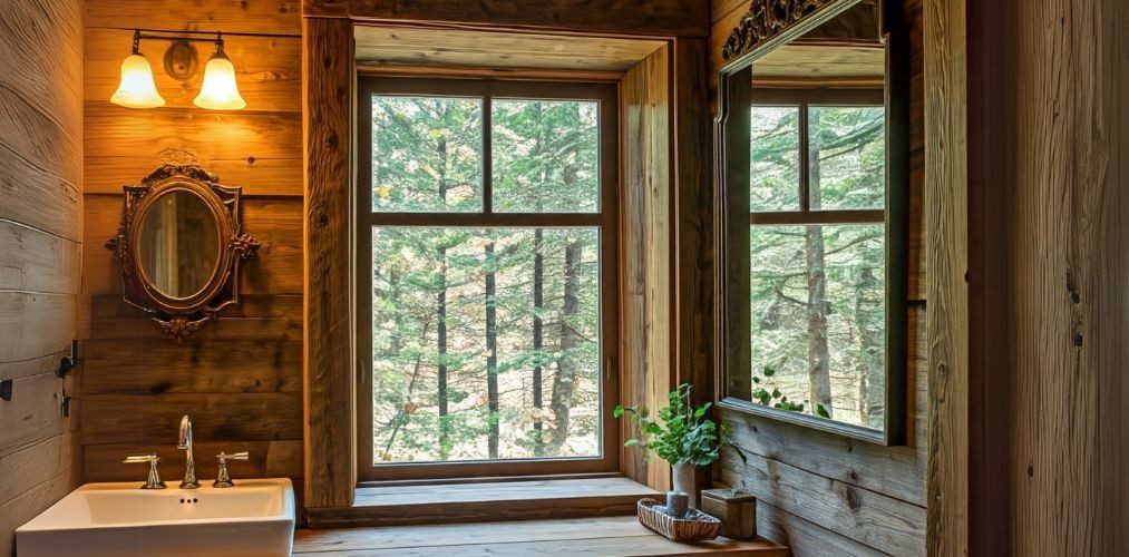 Wooden window design for a rustic bathroom - Beautiful Homes