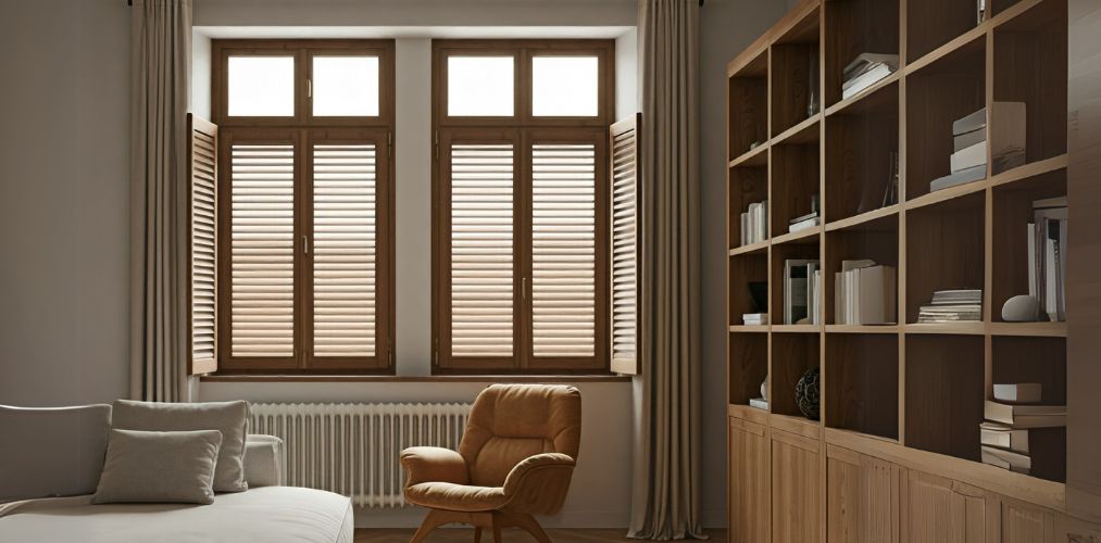 Wooden window with shutter design in bedroom - Beautiful Homes