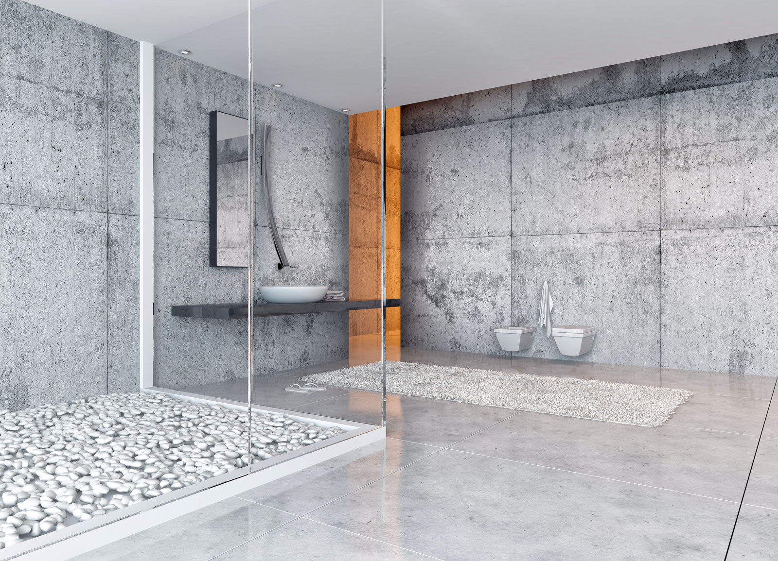 A bathroom with a concrete finish - Beautiful Homes