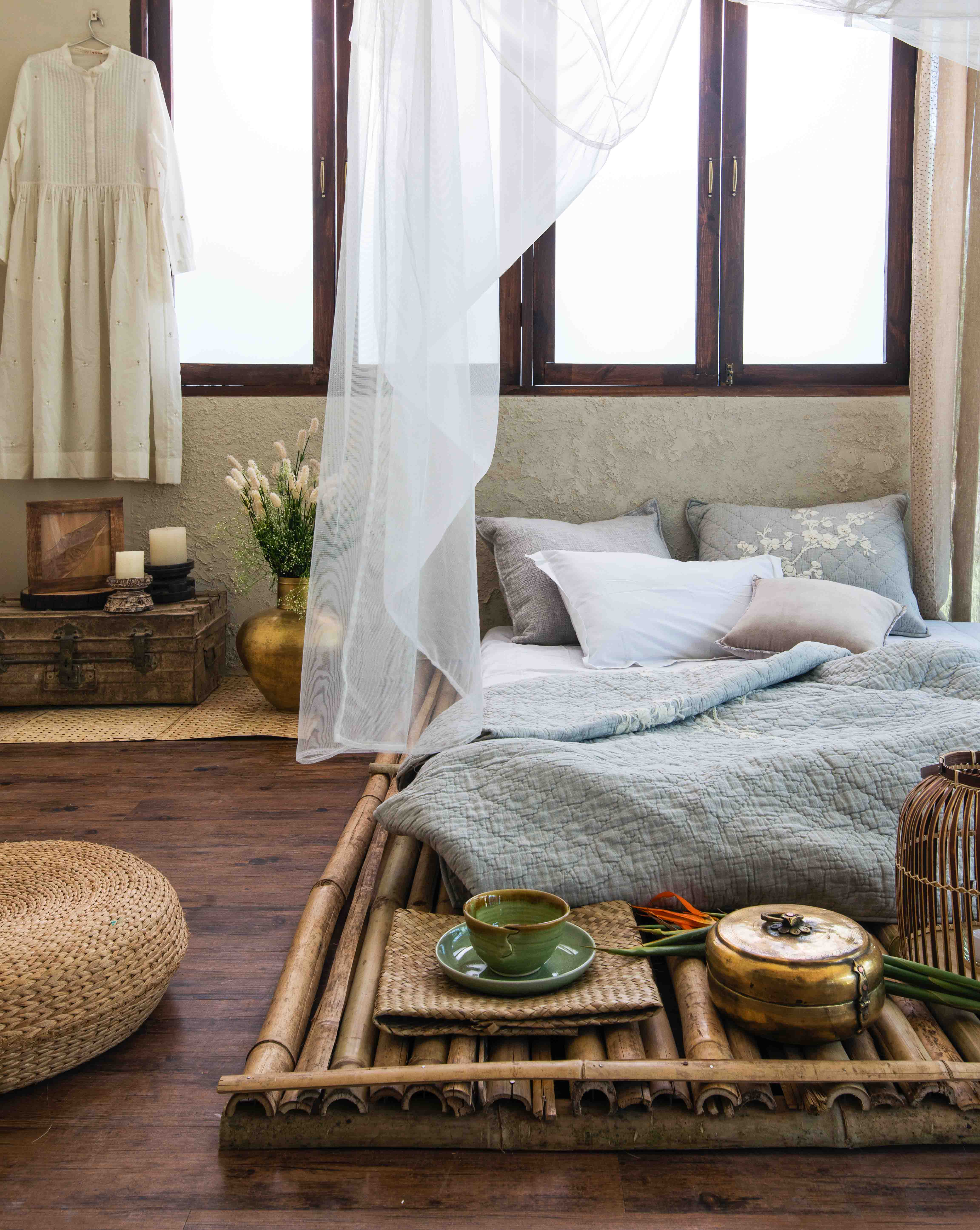 Bedroom Design in Boho Style With Canopy Bamboo Bed - Beautiful Homes