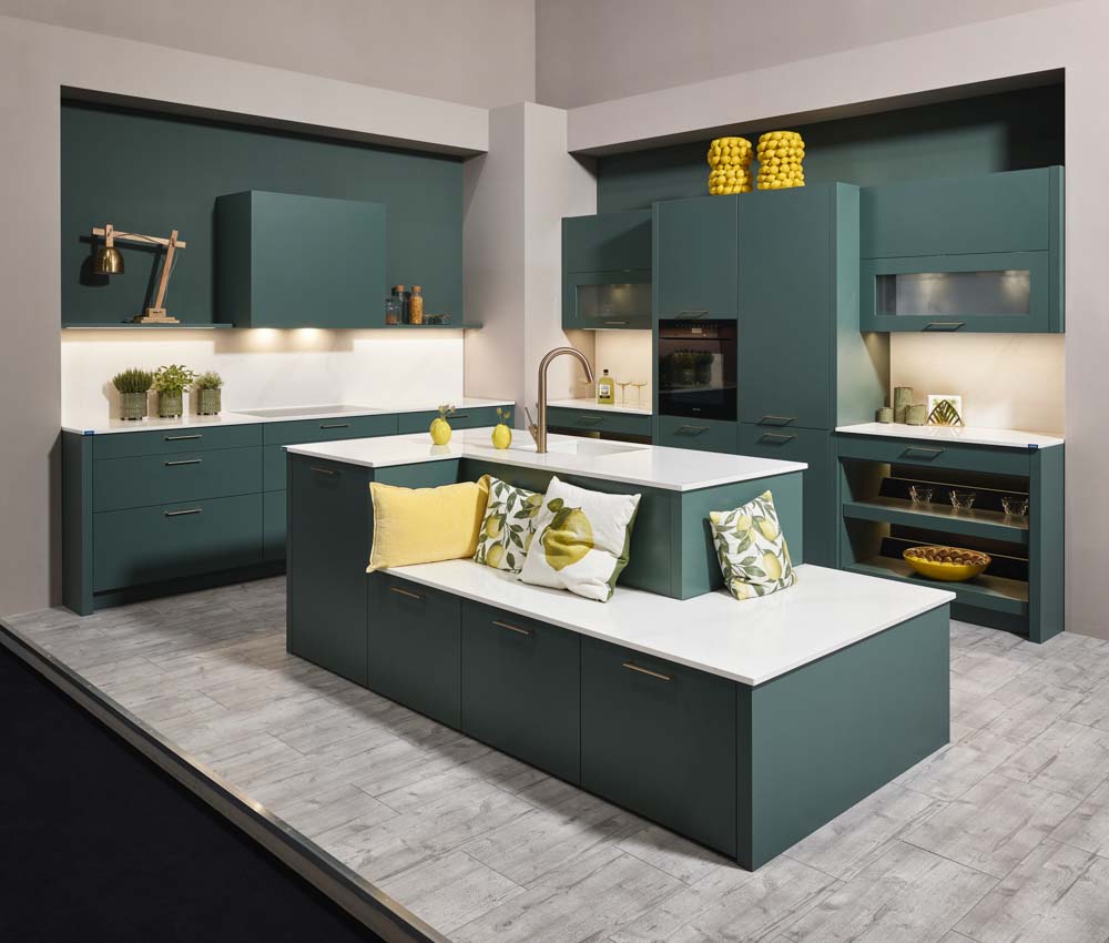 Kitchen design with matte green colour palatte for the perfect kitchen interior design - Beautiful Homes