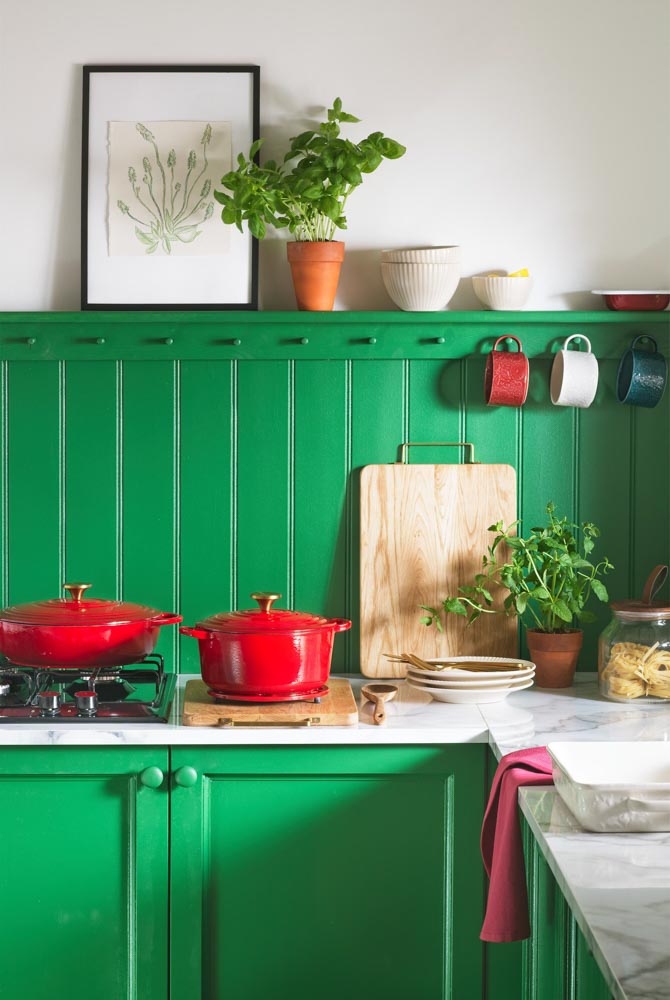 Bold green colour palette in small modular kitchen - Beautiful Homes