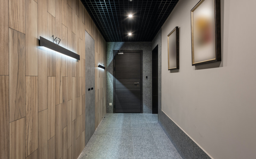 Black hallway decor with ceiling lights - Beautiful Homes