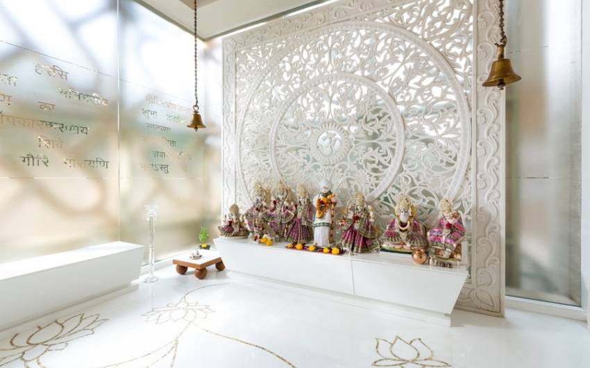Mandir design idea in a glass pooja room - Beautiful Homes