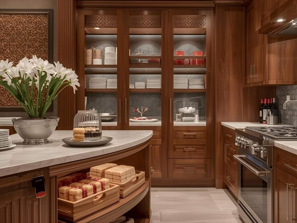 Glass cabinets in pantry unit for delicates - Beautiful Homes