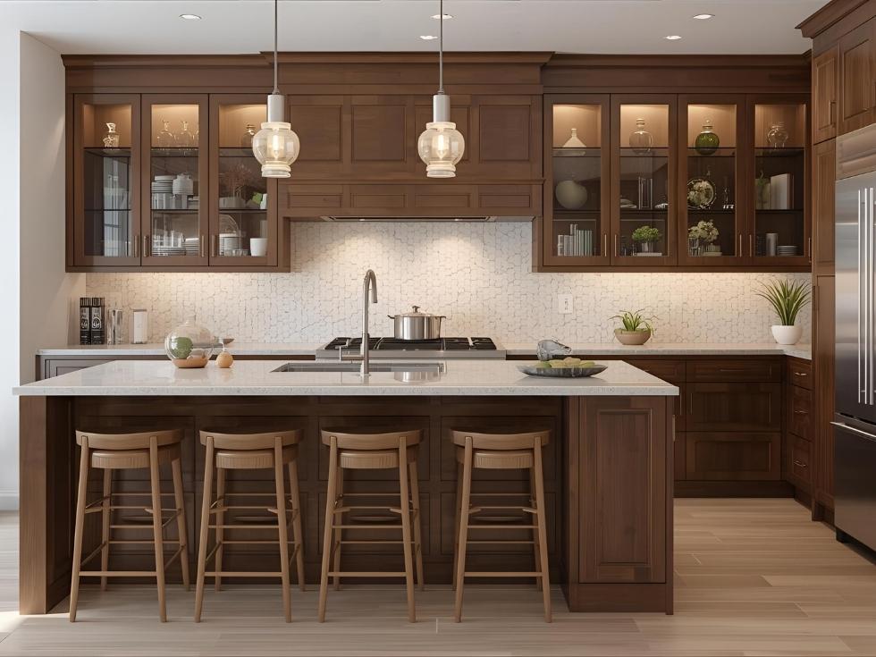 Glass cabinets in pantry unit in modular kitchen - Beautiful Homes