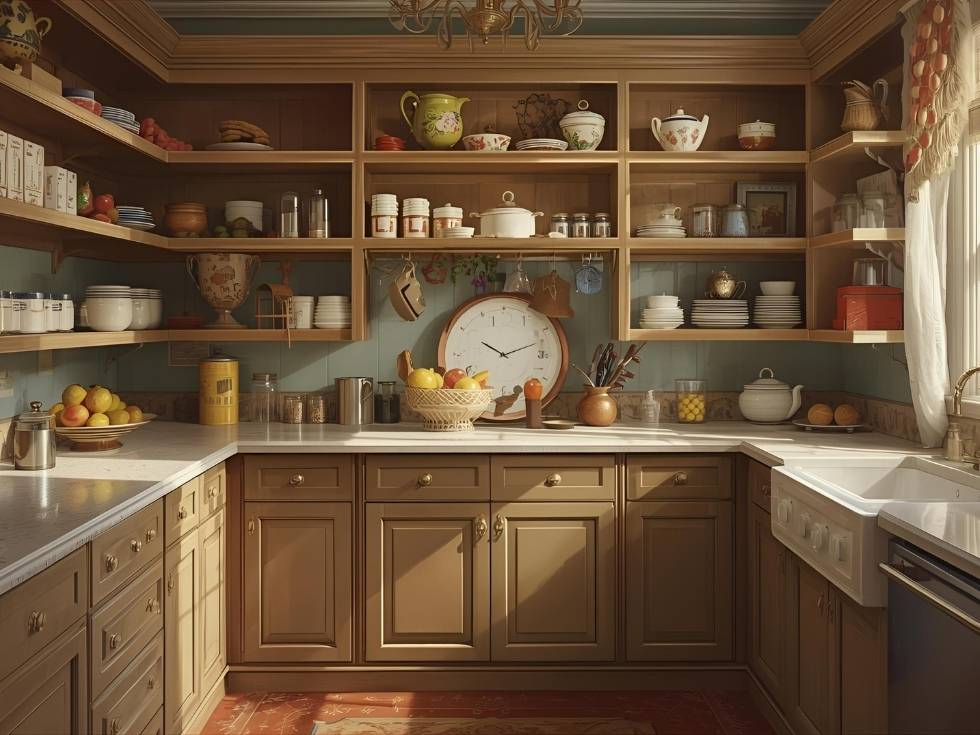 Wooden shelves in pantry unit for delicates - Beautiful Homes