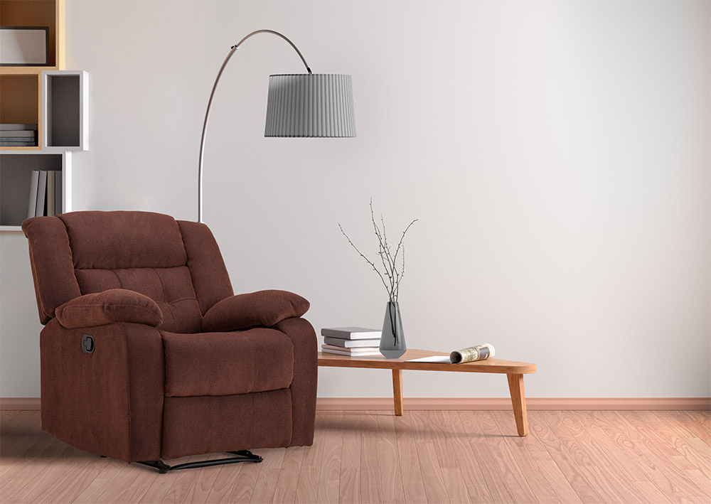 Chestnut brown recliner with standing lamp - Beautiful Homes