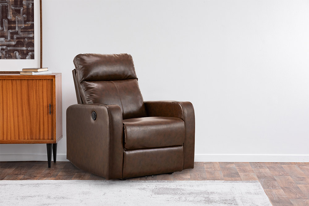Dark brown recliner on wooden floorboard - Beautiful Homes